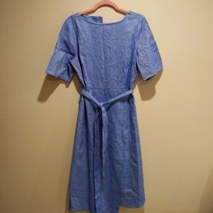 ST JOHN Collection Belted Linen Blend Boatneck Midi Wrap Dress